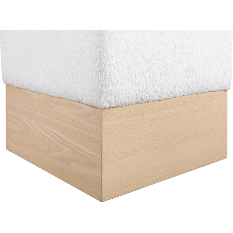 Meridian Furniture Havre Cream Velour Fur Fabric Ottoman/Stool