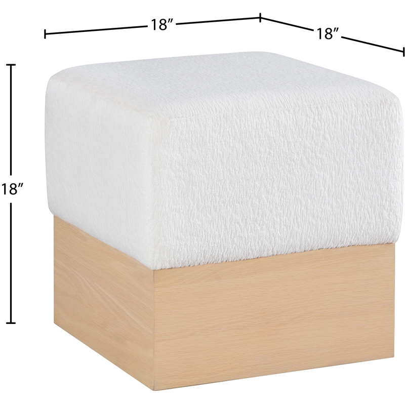 Meridian Furniture Havre Cream Velour Fur Fabric Ottoman/Stool