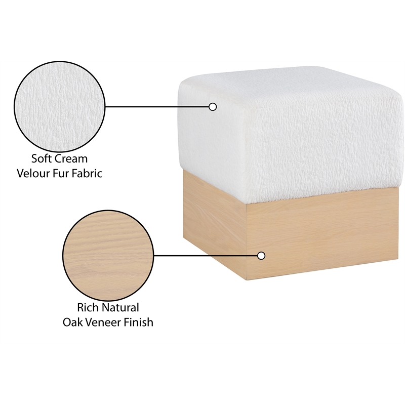 Meridian Furniture Havre Cream Velour Fur Fabric Ottoman/Stool