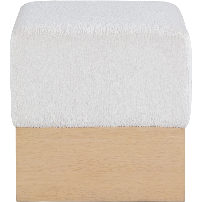 Meridian Furniture Havre Cream Velour Fur Fabric Ottoman/Stool