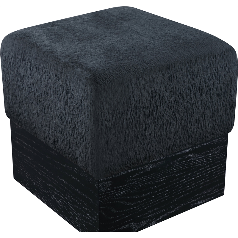 Meridian Furniture Havre Black Velour Fur Fabric Ottoman/Stool