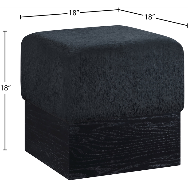 Meridian Furniture Havre Black Velour Fur Fabric Ottoman/Stool
