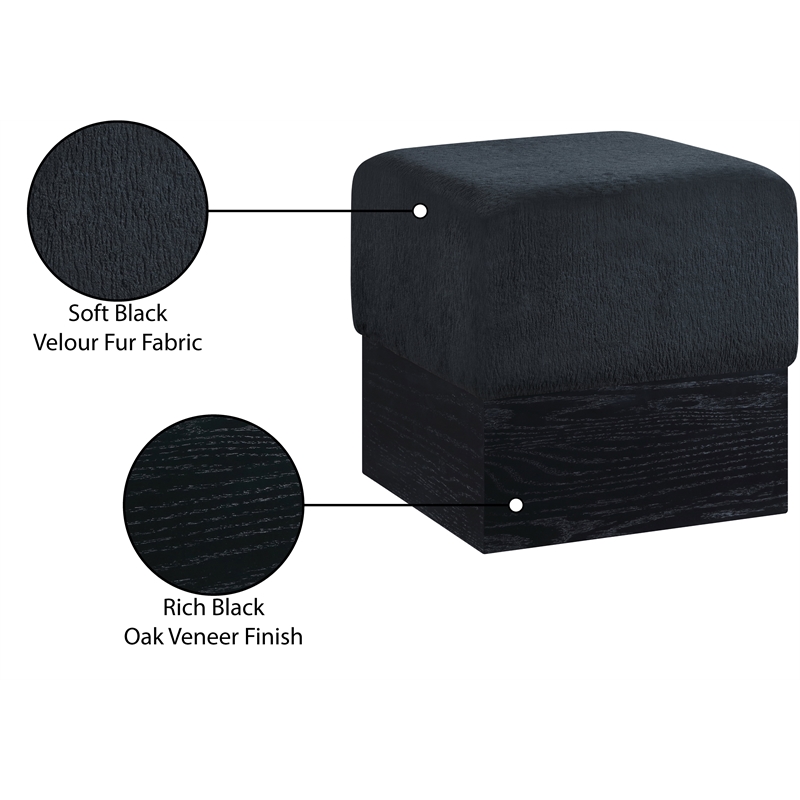 Meridian Furniture Havre Black Velour Fur Fabric Ottoman/Stool