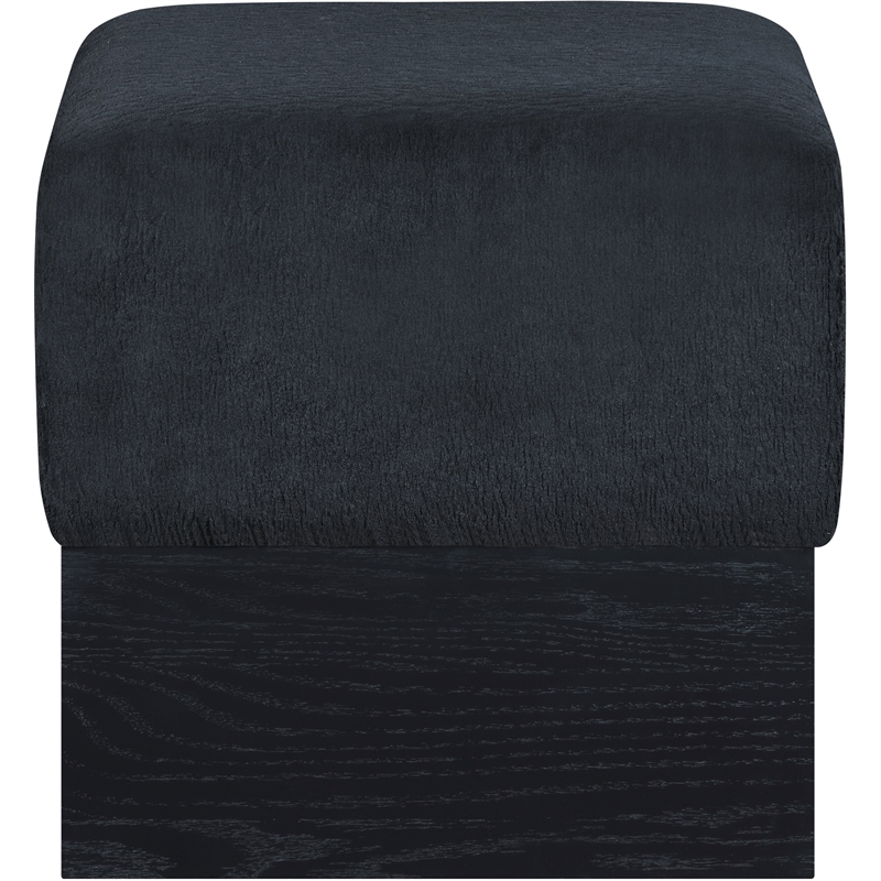 Meridian Furniture Havre Black Velour Fur Fabric Ottoman/Stool