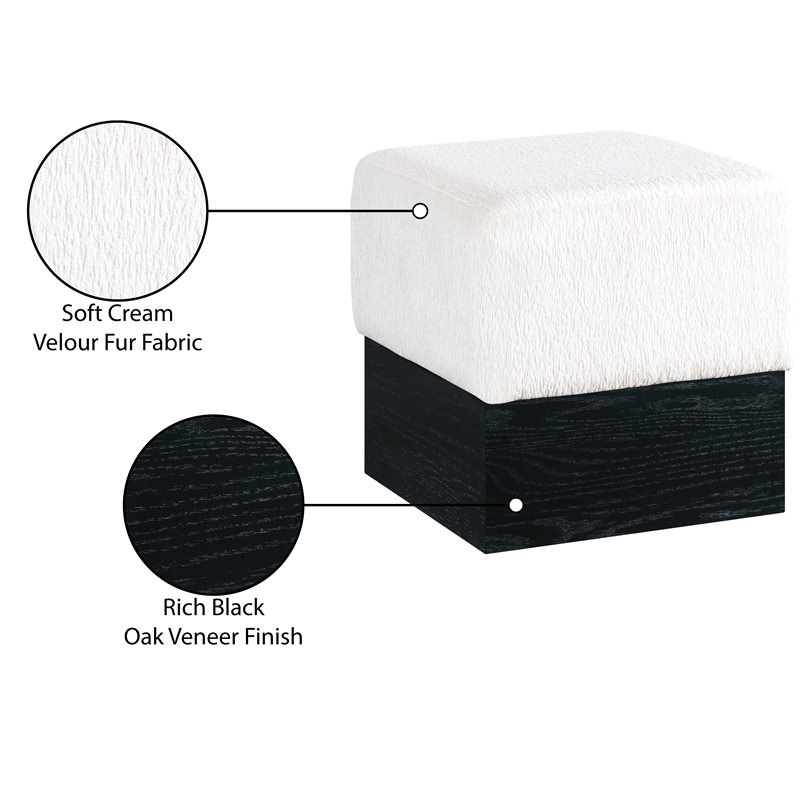 Meridian Furniture Havre Cream Velour Fur Fabric Ottoman/Stool