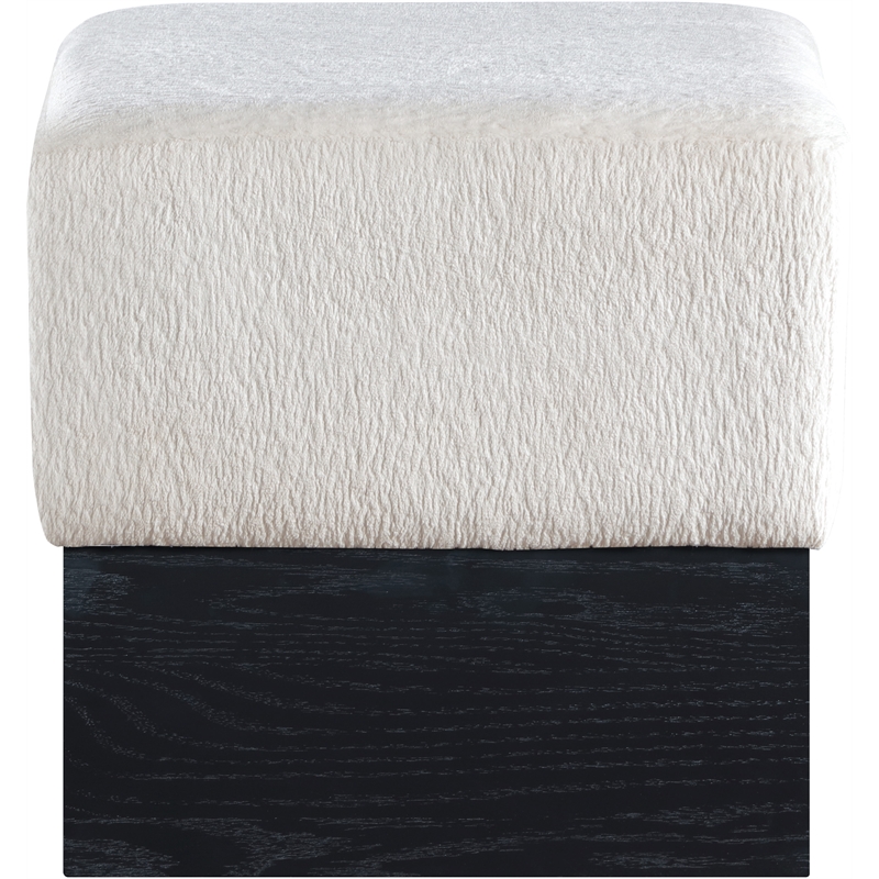 Meridian Furniture Havre Cream Velour Fur Fabric Ottoman/Stool