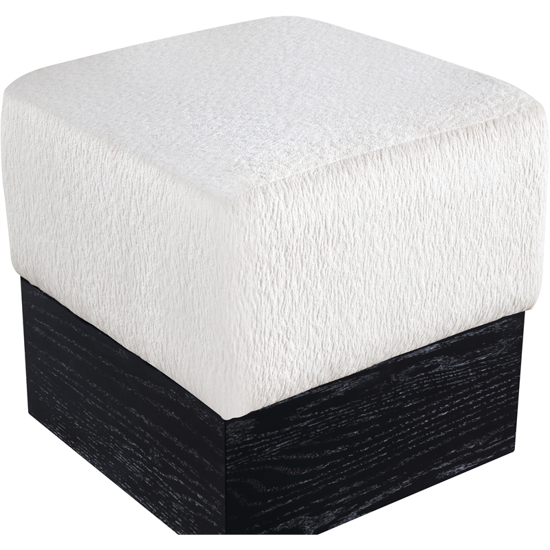 Meridian Furniture Havre Cream Velour Fur Fabric Ottoman/Stool
