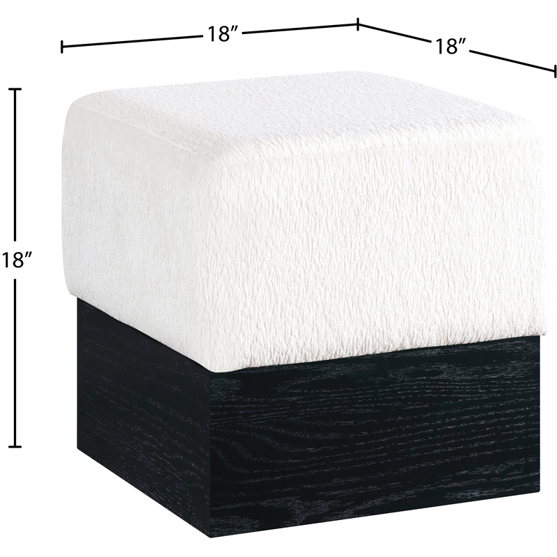 Meridian Furniture Havre Cream Velour Fur Fabric Ottoman/Stool