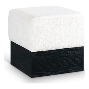 Meridian Furniture Havre Cream Velour Fur Fabric Ottoman/Stool