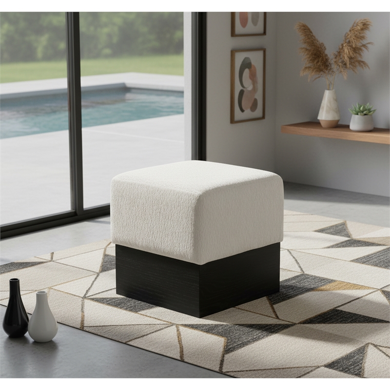 Meridian Furniture Havre Cream Velour Fur Fabric Ottoman/Stool