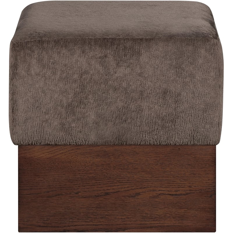 Meridian Furniture Havre Brown Velour Fur Fabric Ottoman/Stool