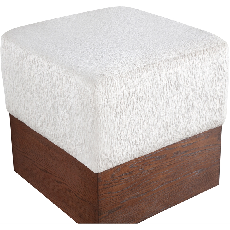 Meridian Furniture Havre Cream Velour Fur Fabric Ottoman/Stool