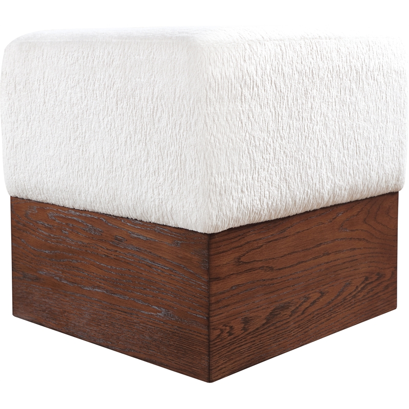 Meridian Furniture Havre Cream Velour Fur Fabric Ottoman/Stool