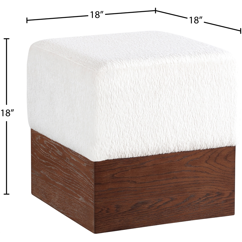 Meridian Furniture Havre Cream Velour Fur Fabric Ottoman/Stool