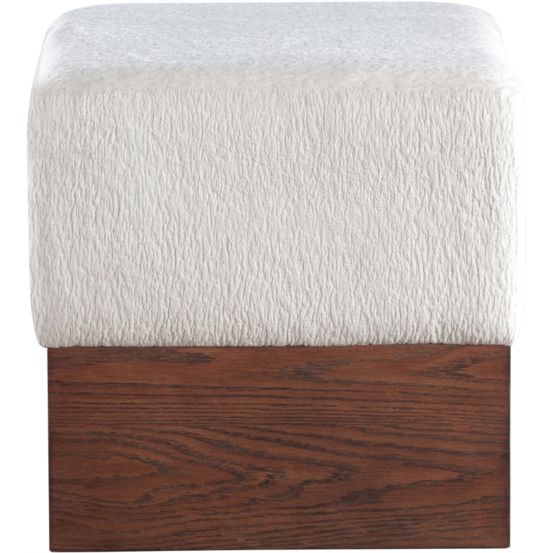 Meridian Furniture Havre Cream Velour Fur Fabric Ottoman/Stool