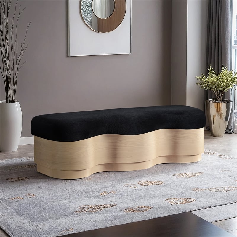Meridian Furniture Savoy Black Velour Fur Fabric Bench