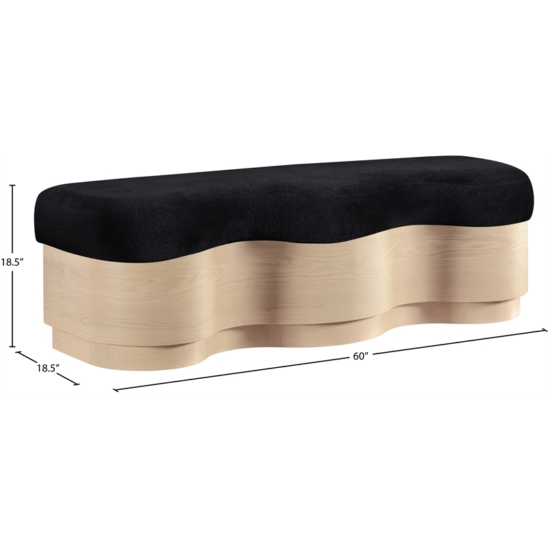 Meridian Furniture Savoy Black Velour Fur Fabric Bench
