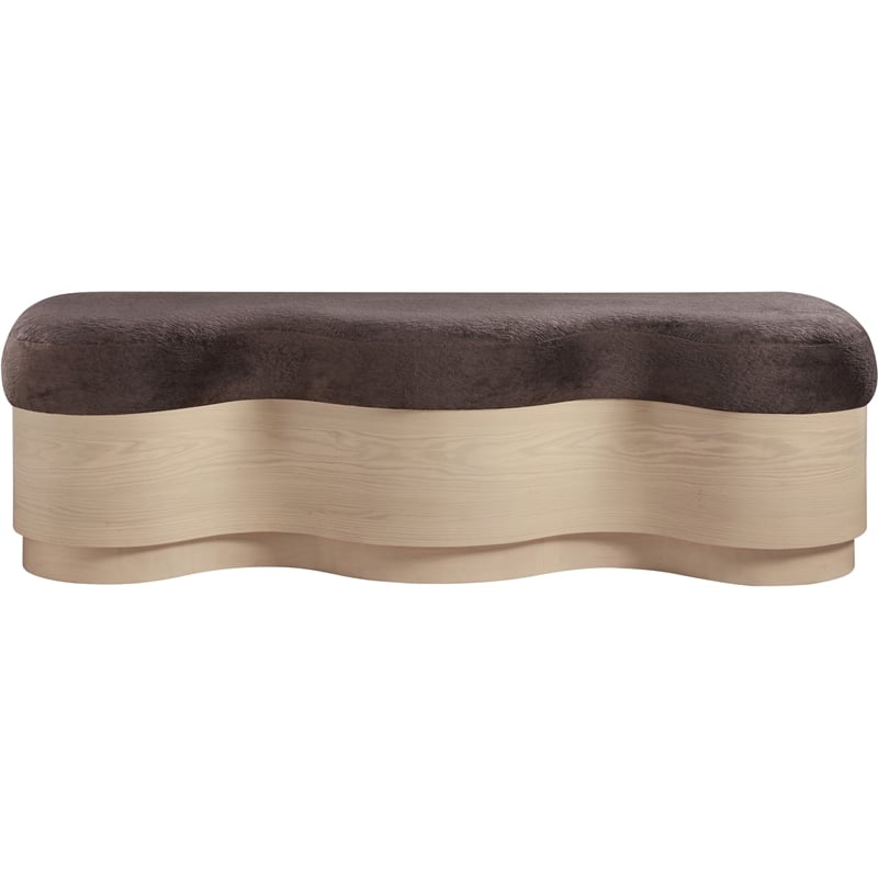 Meridian Furniture Savoy Brown Velour Fur Fabric Bench