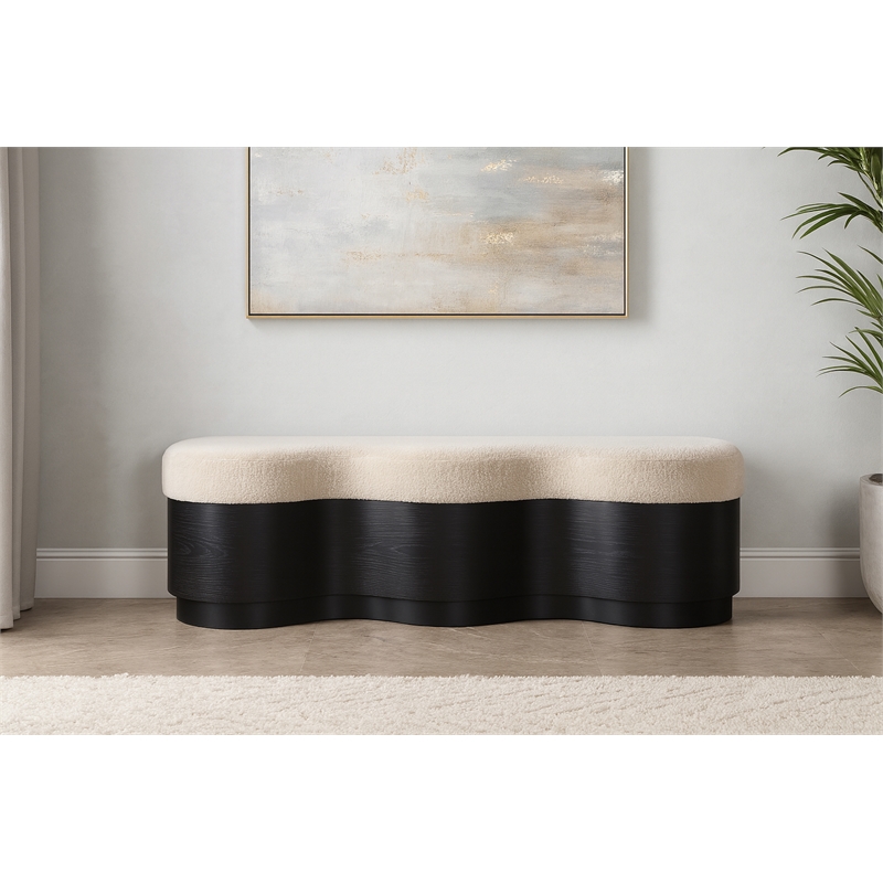 Meridian Furniture Savoy Beige Velour Fur Fabric Bench