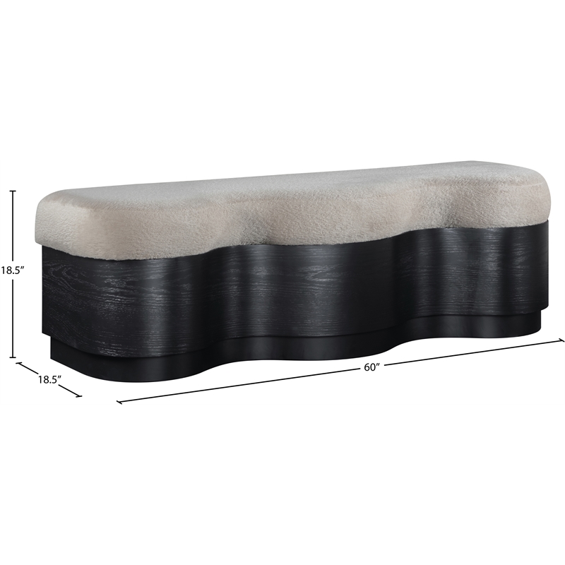 Meridian Furniture Savoy Beige Velour Fur Fabric Bench