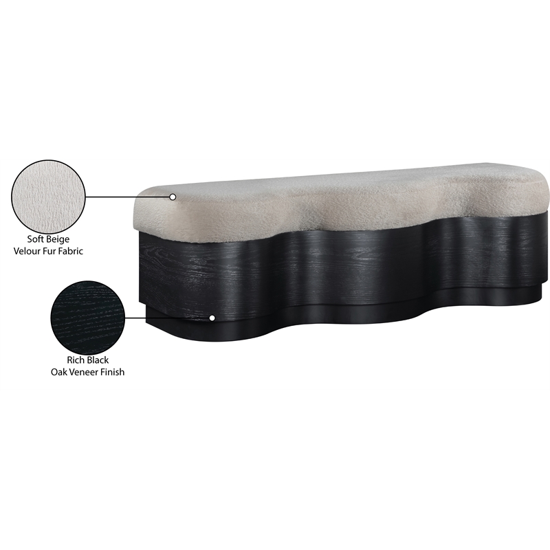 Meridian Furniture Savoy Beige Velour Fur Fabric Bench