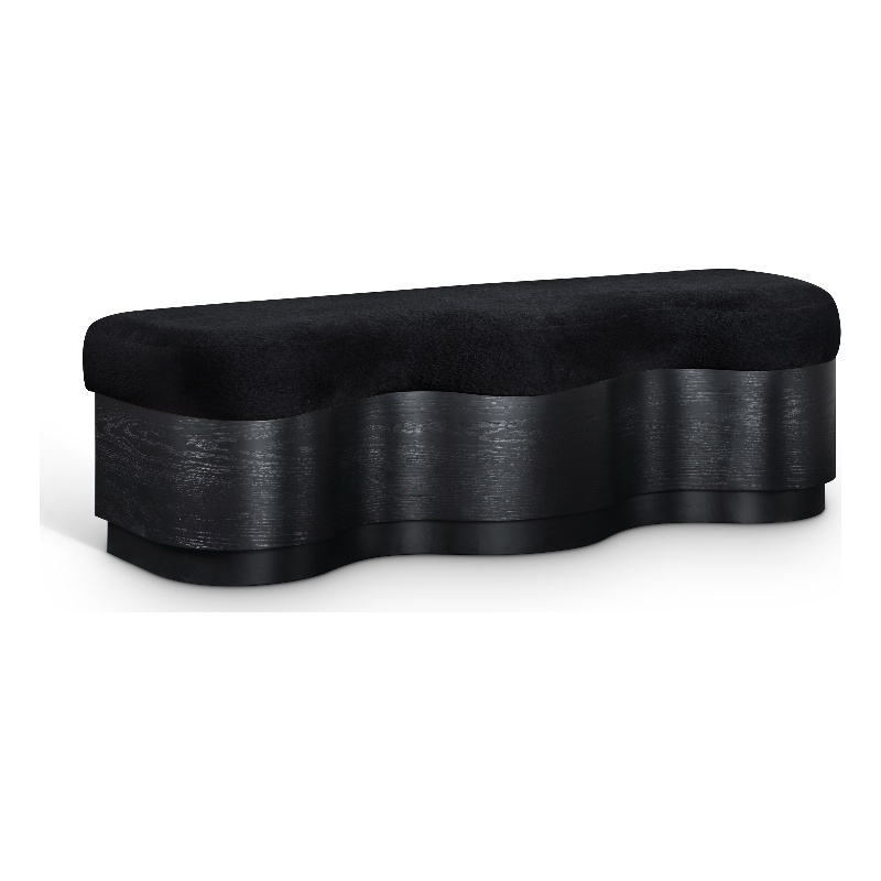 Meridian Furniture Savoy Black Velour Fur Fabric Bench