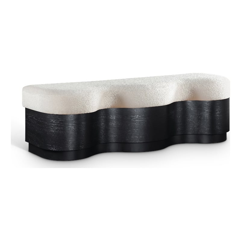 Meridian Furniture Savoy Cream Velour Fur Fabric Bench