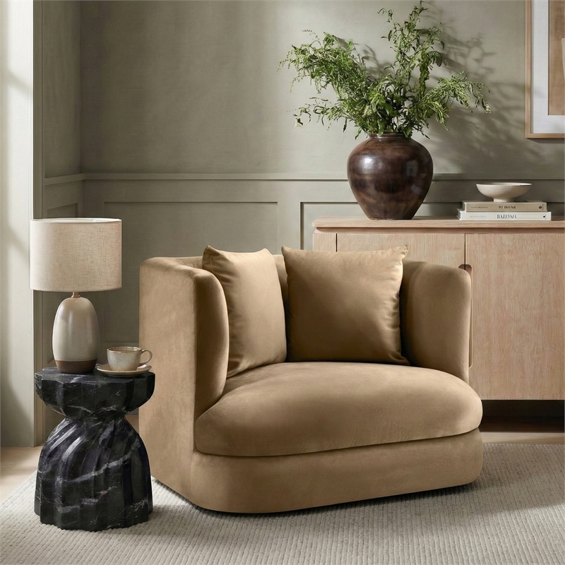 Meridian Furniture Alder Beige Velvet Accent Chair