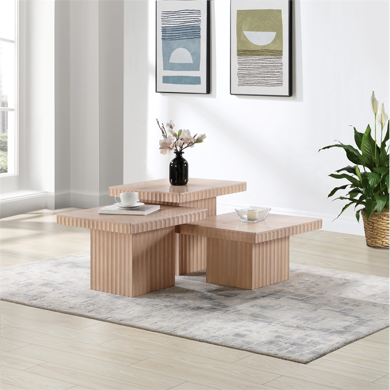 Meridian Furniture Spencer 3-Piece Natural Oak Veneer Coffee Table