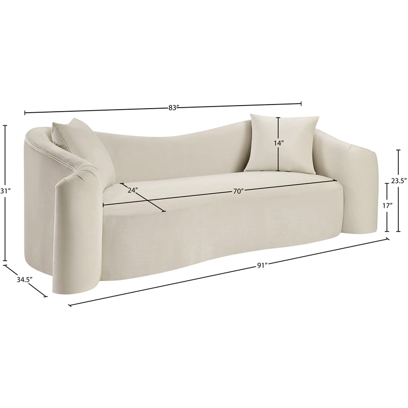 Meridian Furniture Destin Cream Velvet Sofa