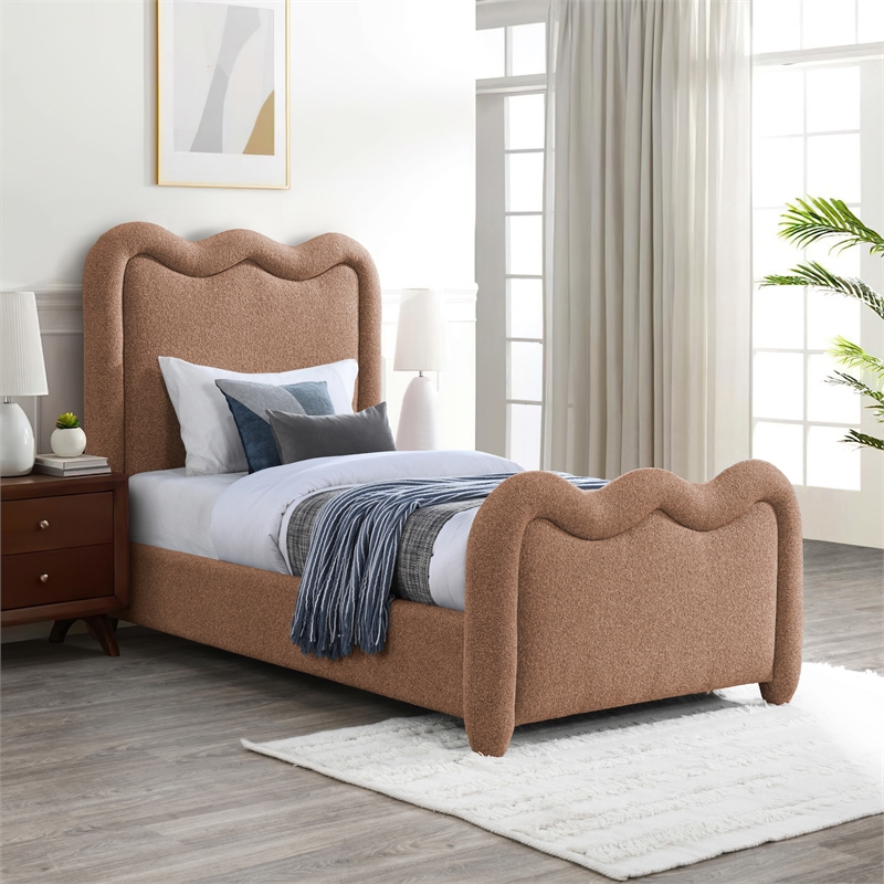 Meridian Furniture Gavin Cognac Chenille Fabric Twin Bed