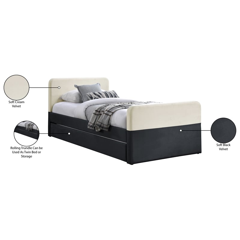 Meridian Furniture Ivy Black Velvet Twin Trundle/Storage Bed