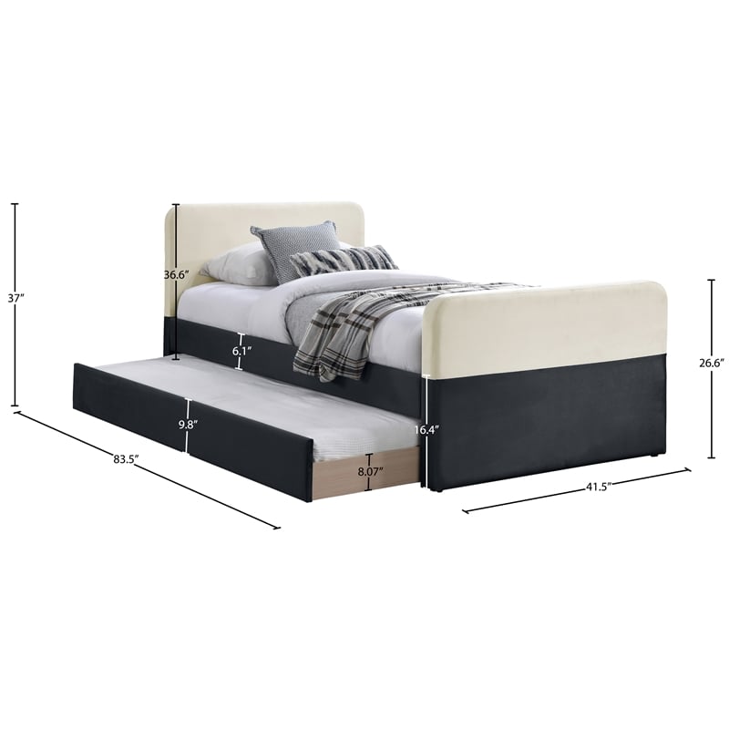 Meridian Furniture Ivy Black Velvet Twin Trundle/Storage Bed