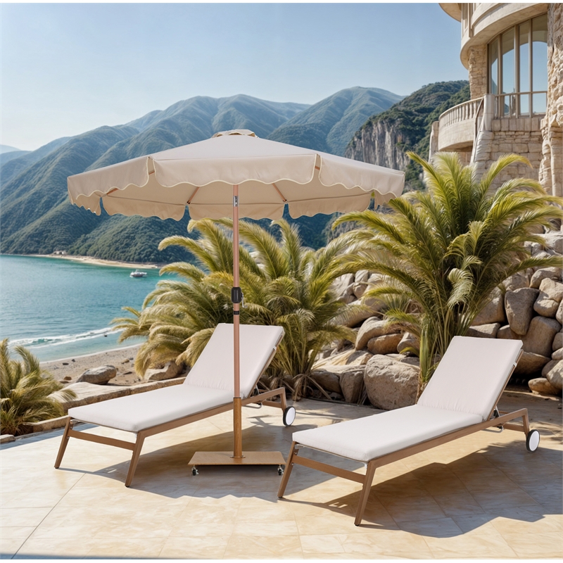Meridian Furniture Amalfi Beige Polyester Patio Umbrella with Base Set