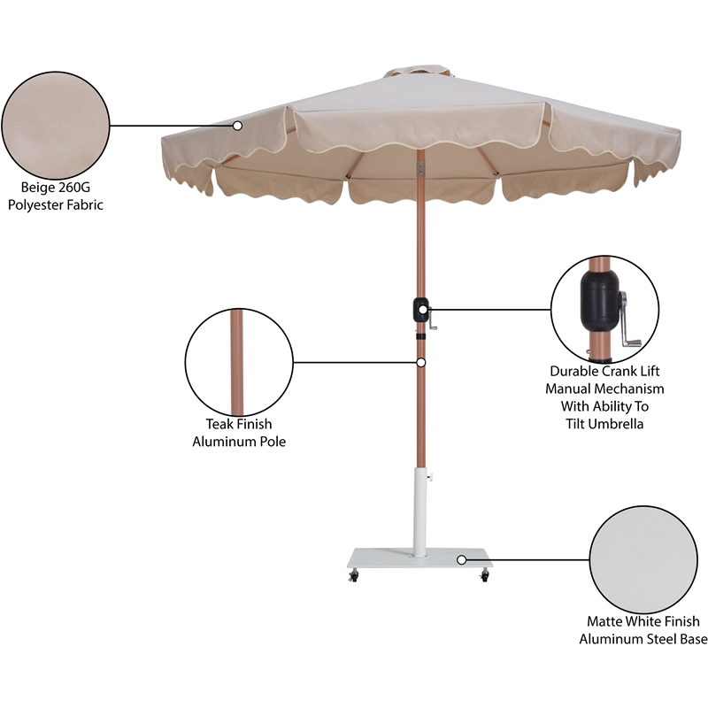 Meridian Furniture Amalfi Beige Polyester Patio Umbrella with Base Set