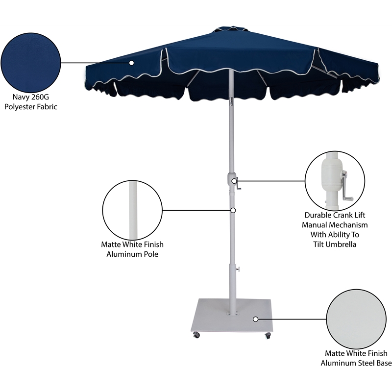 Meridian Furniture Amalfi Navy Polyester Patio Umbrella with Base Set