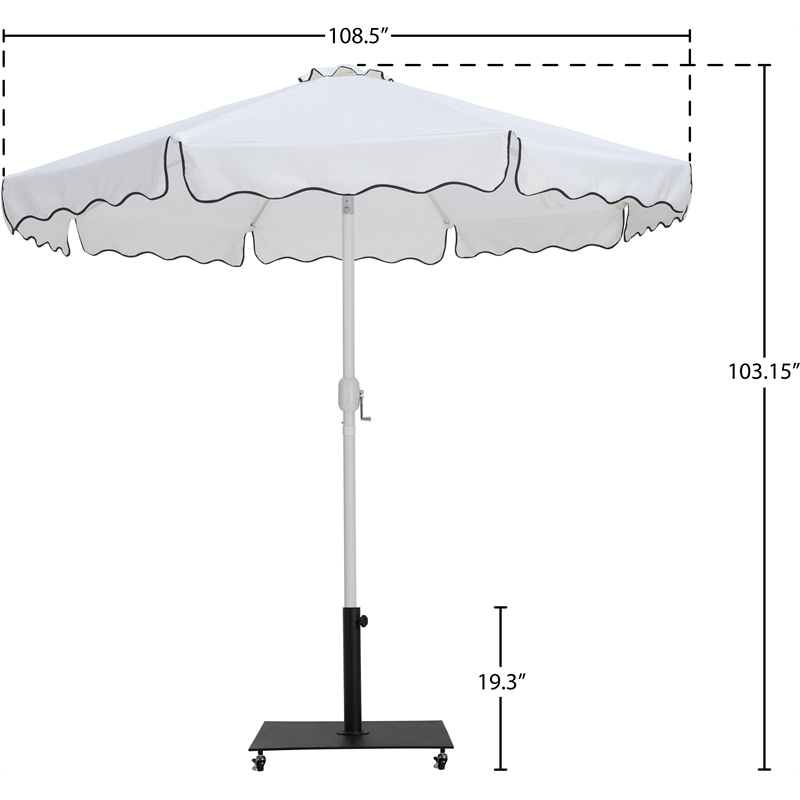 Meridian Furniture Amalfi White Polyester Patio Umbrella with Base Set