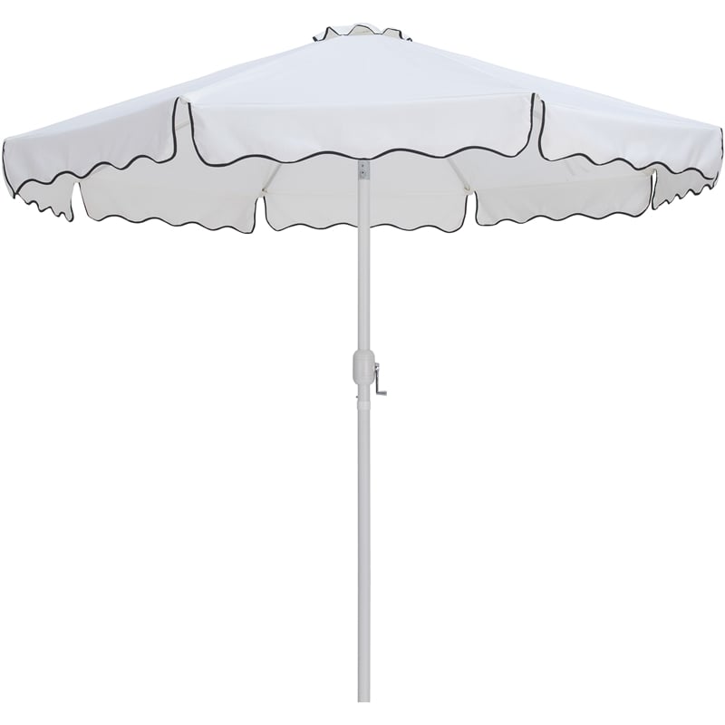Meridian Furniture Amalfi White Polyester Patio Umbrella with Base Set