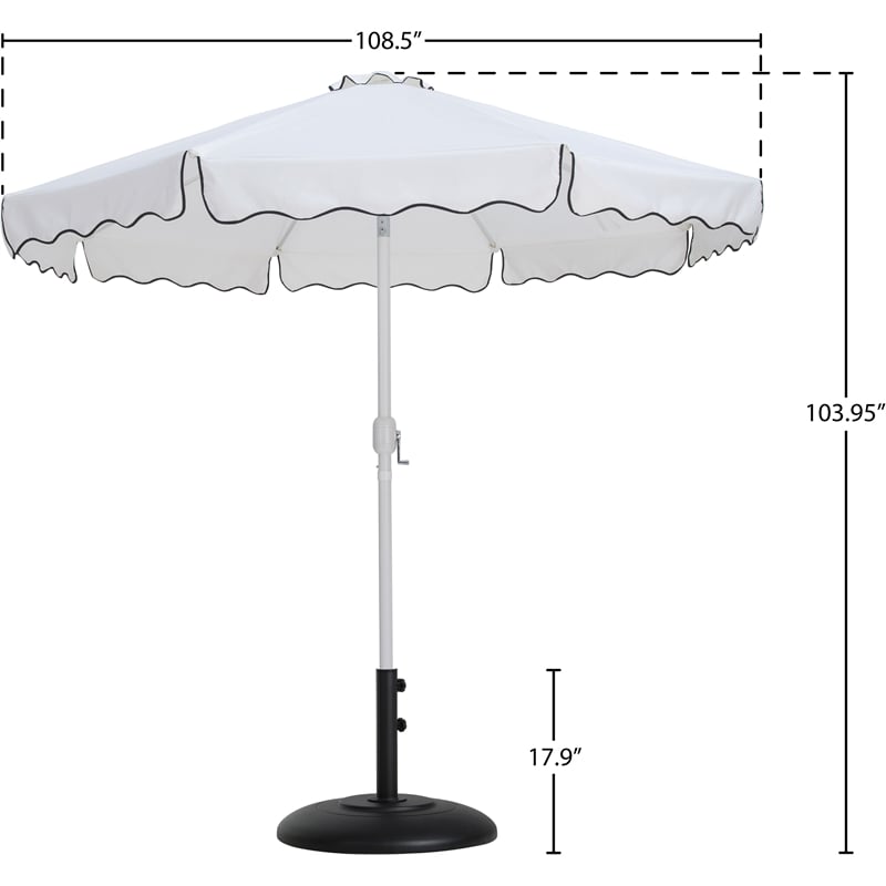 Meridian Furniture Amalfi White Polyester Patio Umbrella with Base Set