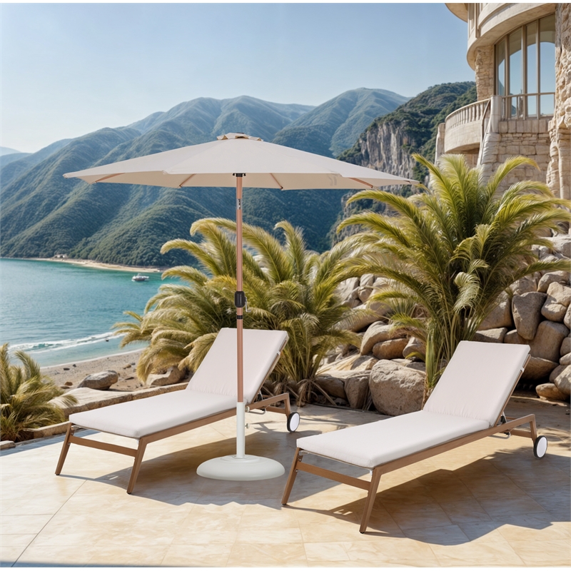 Meridian Furniture Fiji Beige Polyester Patio Umbrella with Base Set