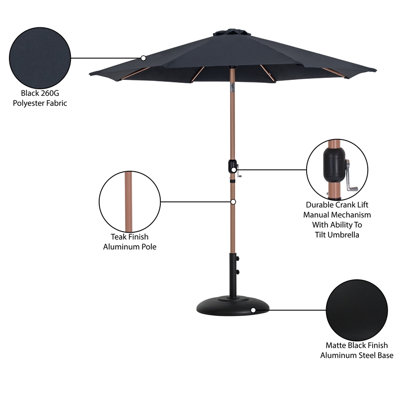Meridian Furniture Fiji Black Polyester Patio Umbrella with Base Set