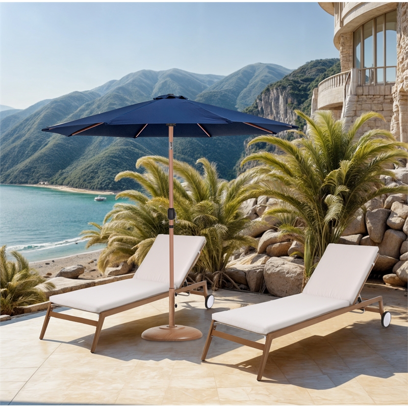 Meridian Furniture Fiji Navy Polyester Patio Umbrella with Base Set