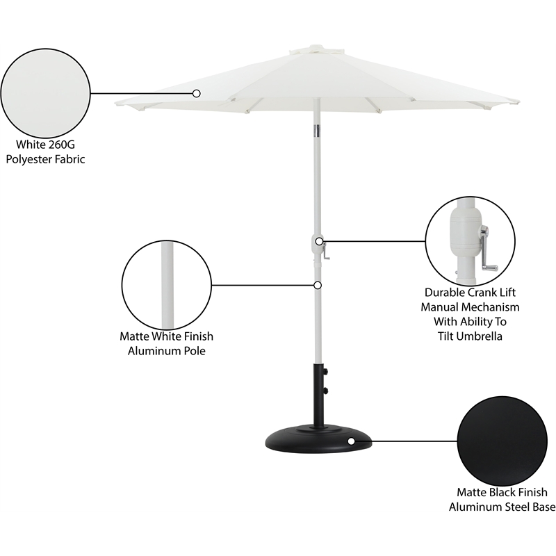Meridian Furniture Fiji White Polyester Patio Umbrella with Base Set