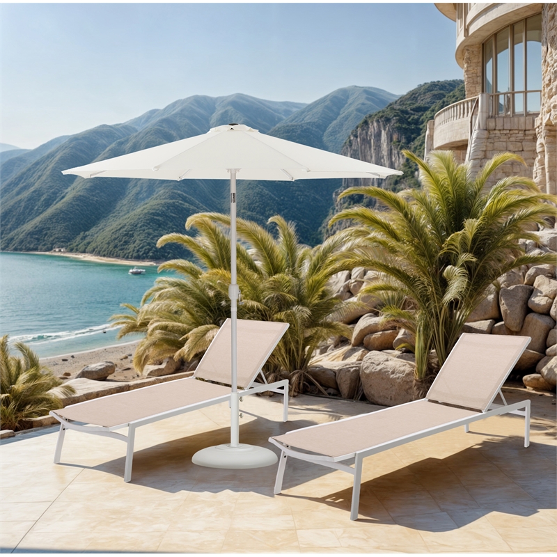 Meridian Furniture Fiji White Polyester Patio Umbrella with Base Set