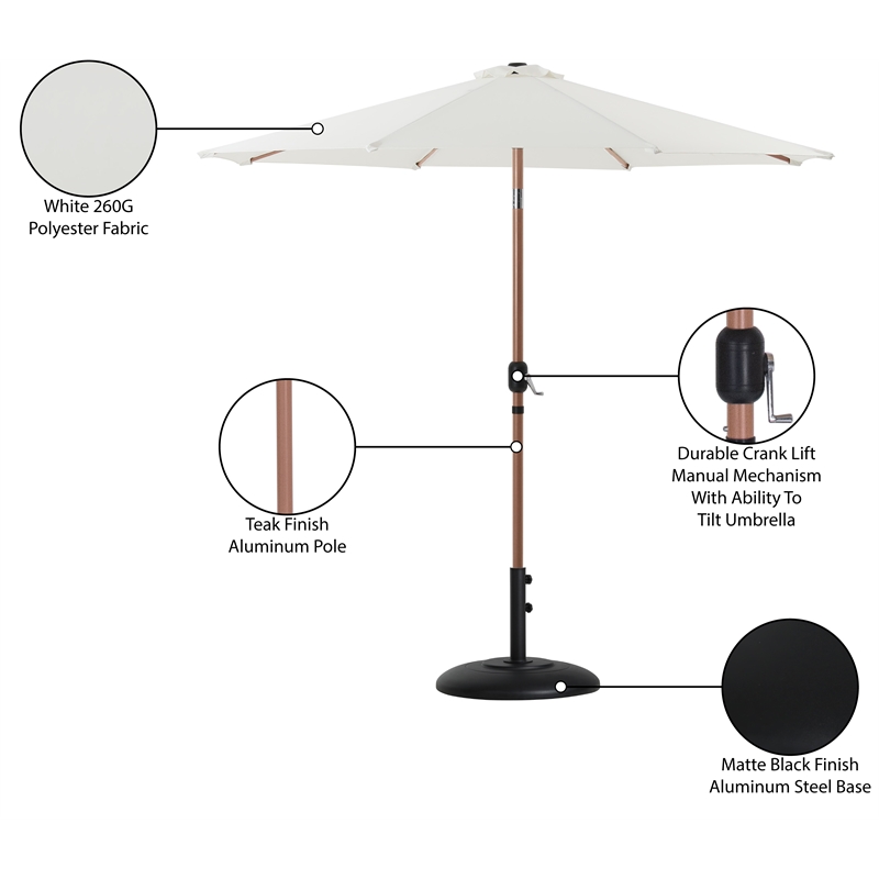 Meridian Furniture Fiji White Polyester Patio Umbrella with Base Set