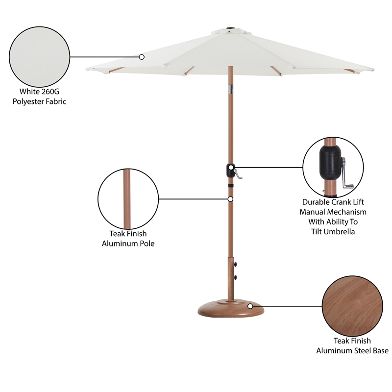 Meridian Furniture Fiji White Polyester Patio Umbrella with Base Set