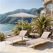 Meridian Furniture Fiji Beige Polyester Patio Umbrella with Base Set