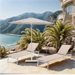 Meridian Furniture Fiji Beige Polyester Patio Umbrella with Base Set