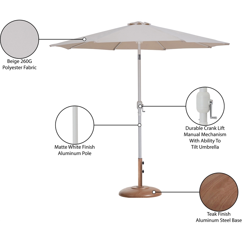 Meridian Furniture Fiji Beige Polyester Patio Umbrella with Base Set