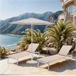 Meridian Furniture Fiji Beige Polyester Patio Umbrella with Base Set